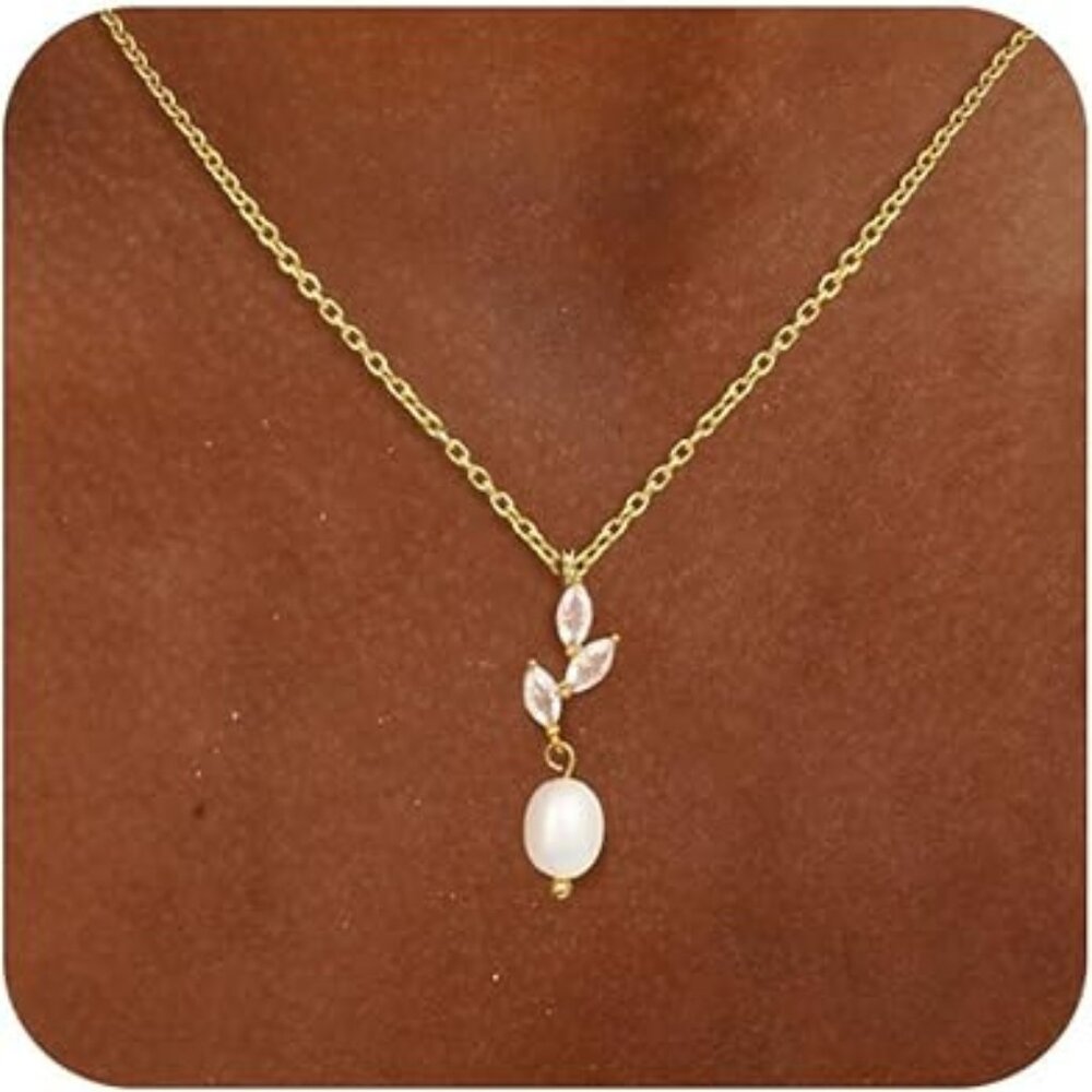 Pearl Necklace Gold Trendy Pearl Drop Pendant Necklace Dainty Elegant Classy